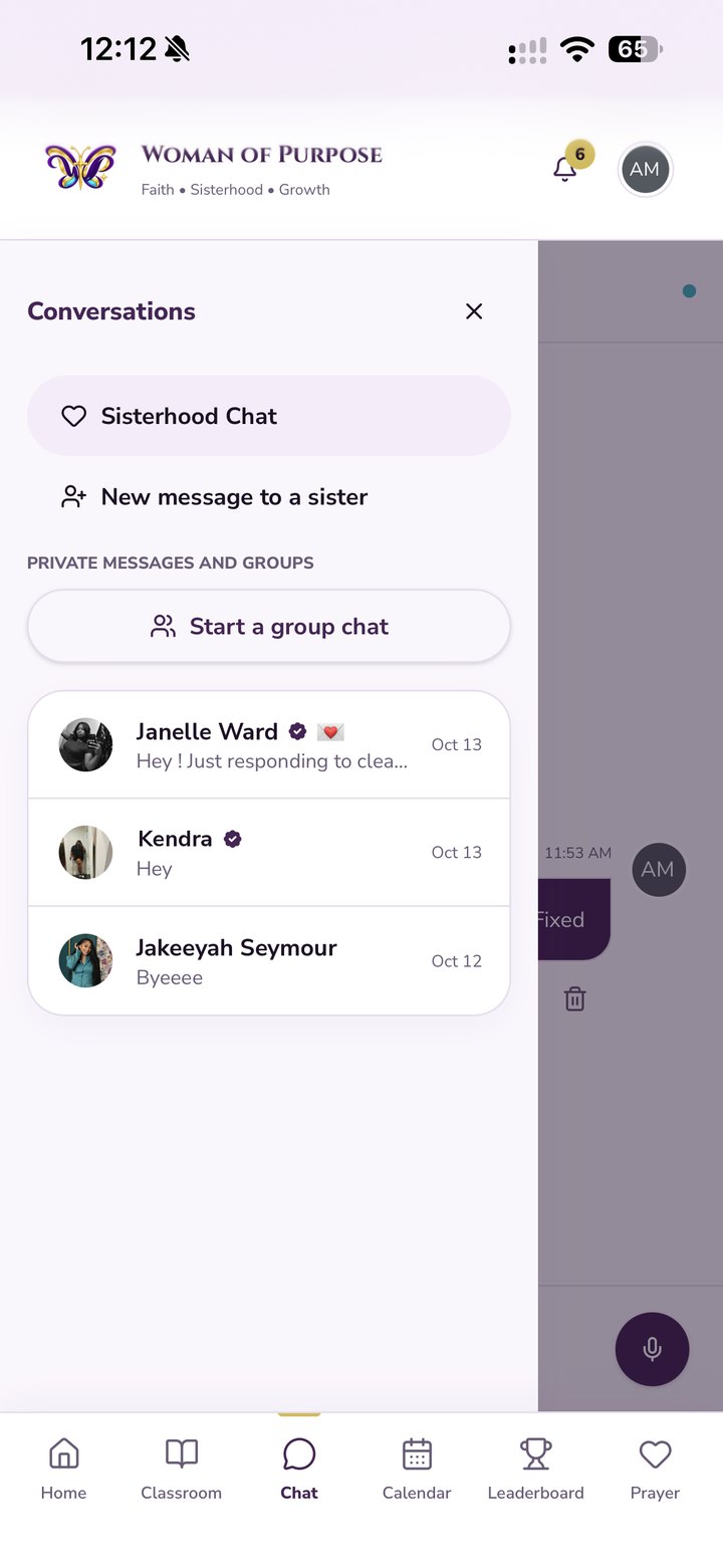Woman of Purpose app conversations
