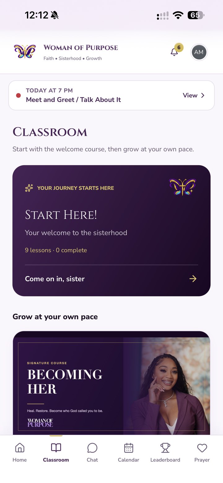 Woman of Purpose app classroom